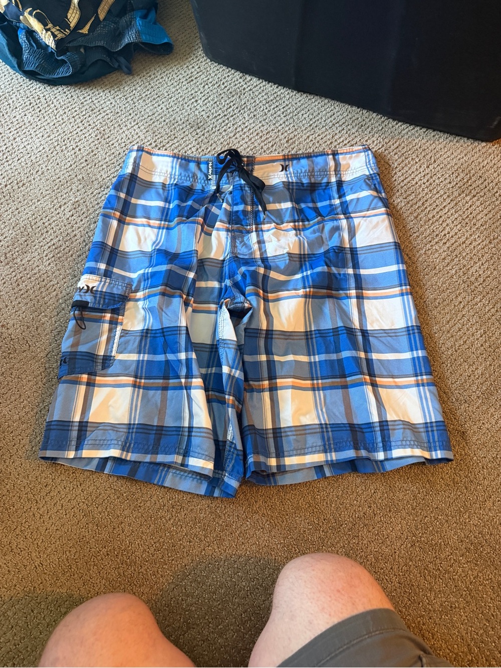 Hurley Blue and White Plaid Athletic Swim Shorts